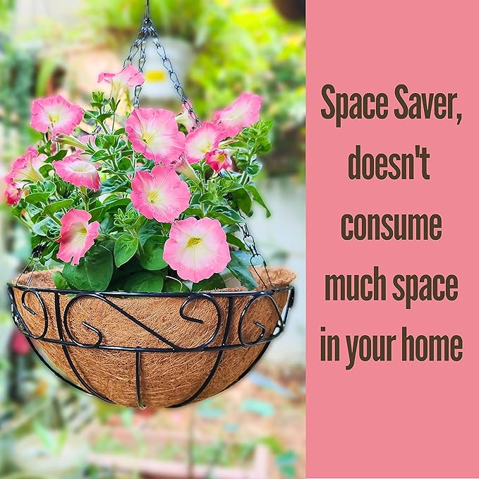 LaLaGreen Hanging Planter for Outdoor Plants (6 Pack, 10 Inch) Hanging Baskets with Coco Liner, Metal Wire Flower Basket Pots with Hook Hanger Balcony Porch Farmhouse Country Style Garden Decor