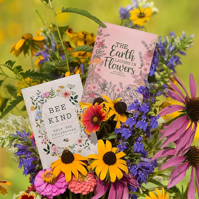 Bentley Seed Co. | Bee Kind Pollinator Flowers | Beautiful Bee Art Kraft Look Seed Packets | Environmental Favors Cards for Guests | Wildflower Mix Seed Packets | Eco-Friendly Hand Out Gift | 25 Pack