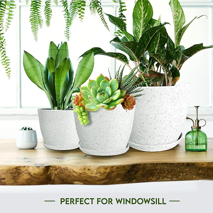 Utopia Home - Plant Pots Indoor with Drainage - 7/6.6/6/5.3/4.8 Inches Home Decor Flower Pots for Indoor Planter - Plastic Planters for Indoor Plants, Cactus, Succulents Pot (Spotty Grey, Pack of 10)