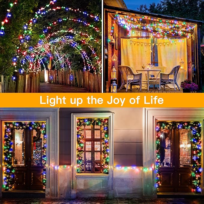 Ollny Christmas Lights Outdoor 200LED 60FT, Multicolor Connectable Plug in Fairy Light Indoor, 8 Modes Waterproof Timer Plug in LED String Lights for House Outside Bedroom Patio Balcony