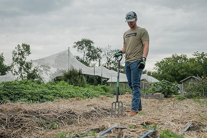 Hooyman Short Handle Digging Fork with Heavy Duty Carbon Steel Construction, Ergonomic No-Slip H-Grip Handles for Gardening, Land Management, Yardwork, Farming, and Outdoors