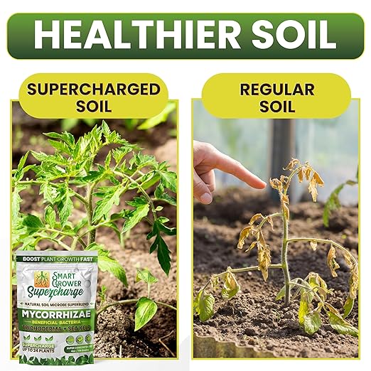 Mycorrhizal Fungi with Beneficial Bacteria, Trichoderma, Sea Kelp, Molasses, Yucca, Smart Grower Supercharge Plant Root Enhancer 2oz Super Concentrate Powder Makes 25 Gallons