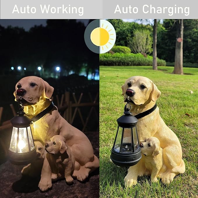 NASKY The Resin Handicraft Solar - Powered Hanging Lamp in The Shape of A Simulated Puppy of The Courtyard is Suitable for Places Such As Courtyards, Gardens and Balconies (Labrador)