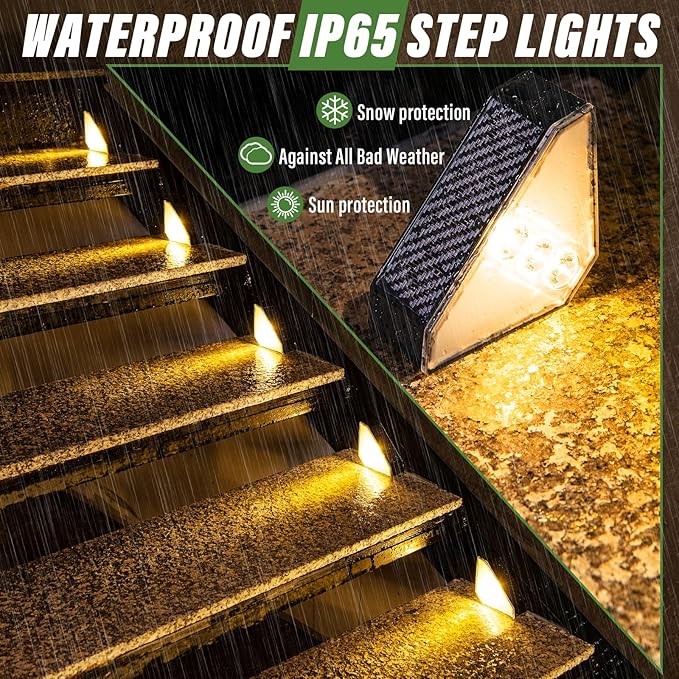 JSOT Solar Step Stair Lights Outdoor Yard Decor 12 Pack, IP65 Waterproof Deck Lighting for Outside Solar Powered, Solar Garden Light Decor for Fence, Backyard, Front Porch Step, Balcony, Wall, Patio