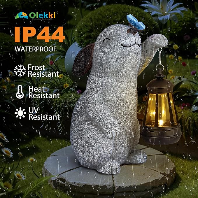 Solar Rabbit Statues for Garden Decor - Outdoor Bunny Figurine with Solar Lantern for Yard Patio Lawn Balcony Ornaments - Garden Gifts for Mothers Day, Grandma, Easter