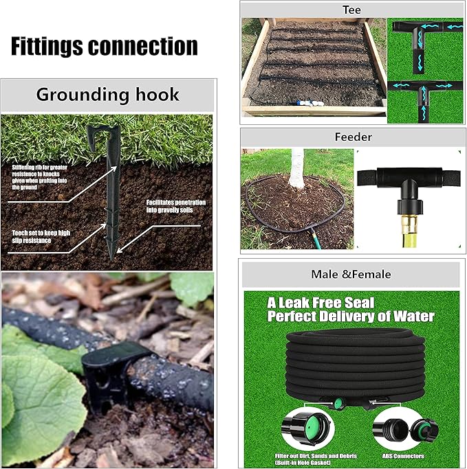 Soaker Hose 3/8 inch x 100FT,Garden Hose With Fittings,Heavy Duty Soaker Hose-Saves 70% Water For Lawn(100FT).