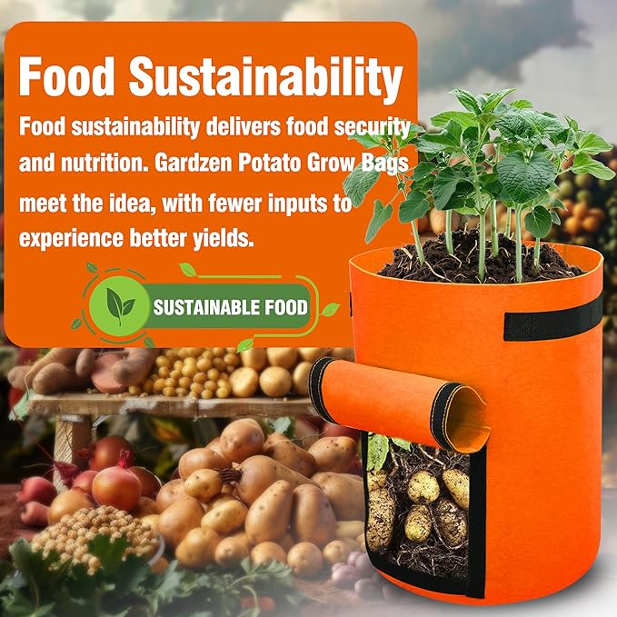 Gardzen 6 Pack BPA-Free 10 Gallon Vegetable Grow Bags with Access Flap and Handles, Suitable for Planting Potato, Taro, Beets, Carrots, Onions, Peanut