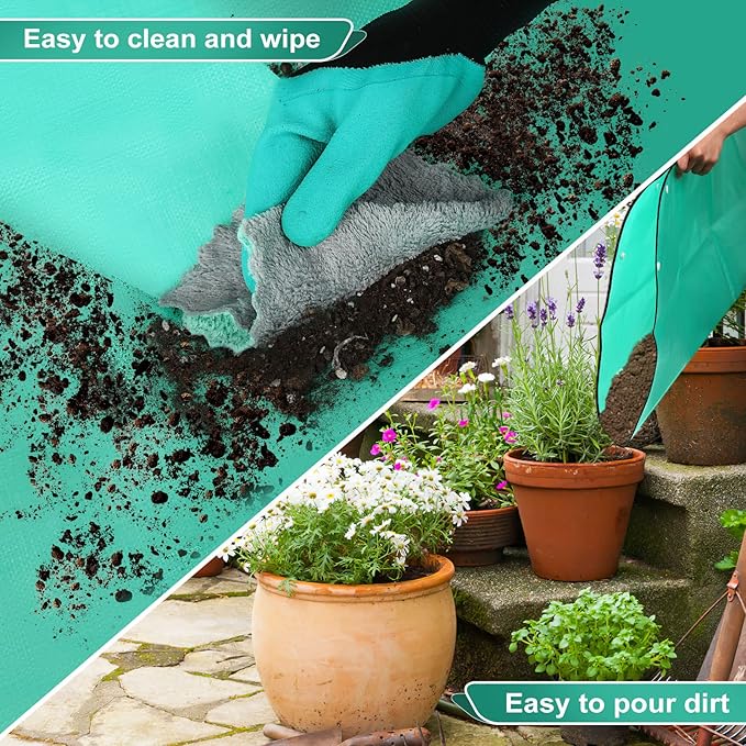 Plant Repotting Mat Waterproof Transplanting Floor Mat Indoor Gardening Potting Succulents Mat Portable Tray with Gardening Gloves - 39.4" x 29.5"