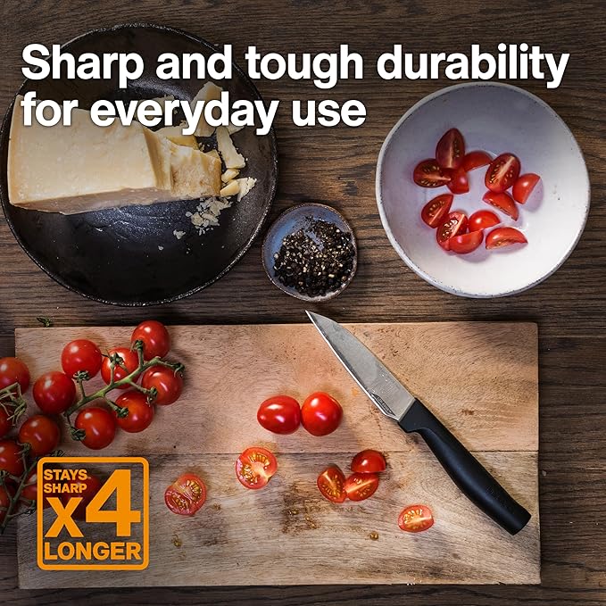 Fiskars Hard Edge 4.3" Paring Knife - Japanese Stainless Steel Blade Stays Sharp for Everyday Use - Non-Slip Handle for Effortless Cutting - Dishwasher Safe