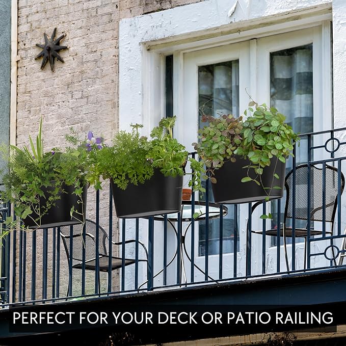 Beautiful Hanging Flower Pots for Outside Railing Or Fence - Stylish Set of 3 Outdoor Planters For Any Balcony, Porch or Deck - Window Planter Boxes Are Perfect to Grow Fresh Herbs & Flowers at Home