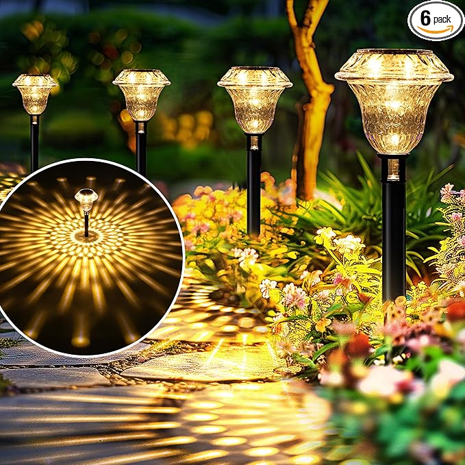 SOLPEX Solar Pathway Lights Garden Decor for Yard, Garden Lights Solar Powered Waterproof Landscape Lighting, Solar Outdoor Lights Porch Decor for Path Walkway Driveway (6 Pack Warm White)