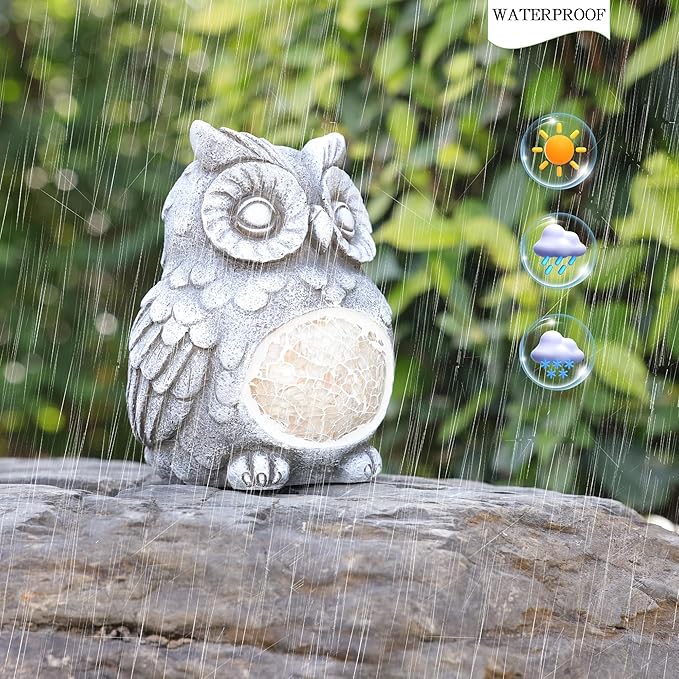 Solar Owl Garden Statues Outdoor Decor Resin Owl Figurine with Solar Light for Patio,Balcony,Yard,Lawn Ornament,Perfect Garden Gift