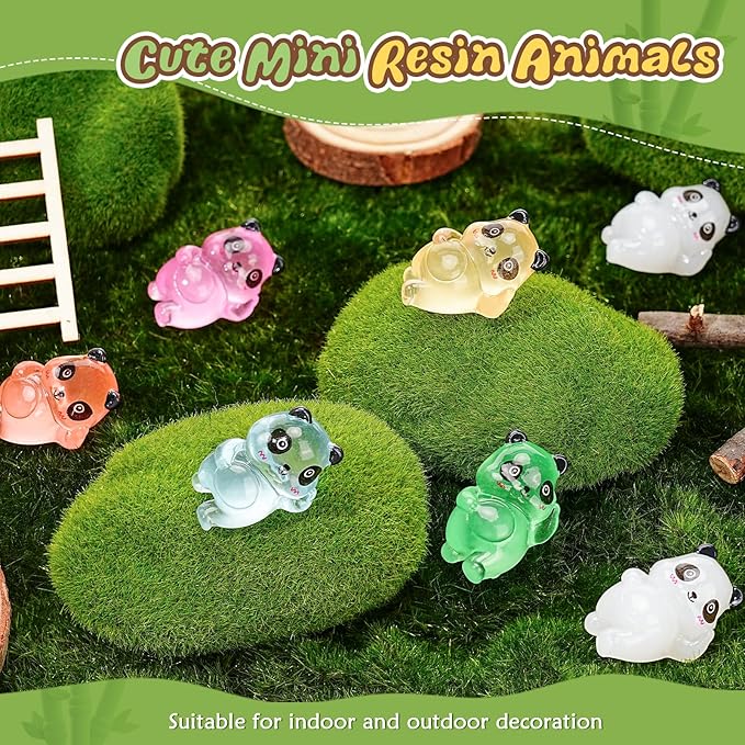 35 Pcs Mini Panda Figurines Luminous Cute Animals Landscape Decoration Mini Resin Animals Figures Glow in The Dark for DIY Ornament Craft Party Cake Topper