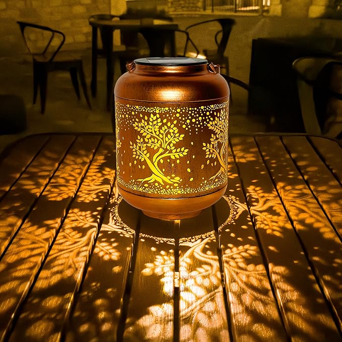 Solar Lanterns Outdoor, Waterproof Hanging Solar Lantern Garden Decor, Solar Lights for Backyard Porch Patio Table Yard Balcony Lawn Pathway, Tree of Life Gifts for Women Grandma Mom