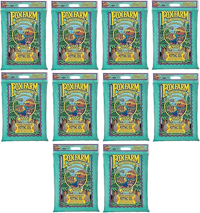 FoxFarm Ocean Forest Potting Soil, 12qt (Pack of 10) - Light, Aerated Texture, Designed for All Container Plants - pH Adjusted for Optimal Nutrient Uptake, Effectively Retains Moisture