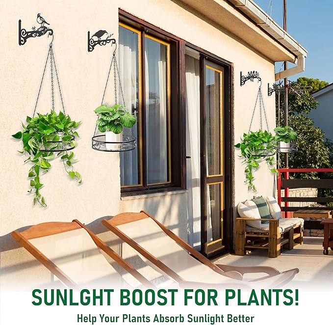 4-Pack Metal Hanging Planters for Outdoor Plants - Heavy Duty Hanging Baskets for Plants Outdoor with Chains and Long Hooks – Aesthetic Hanging Plant Holder for an Instant Indoor and Outdoor Decor