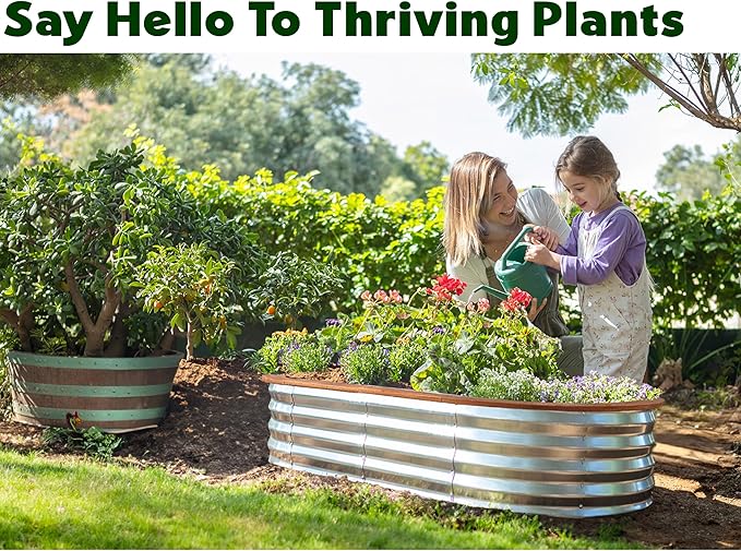 Galvanized Raised Garden Beds Outdoor // 4×2×1 ft Planter Raised Beds for Gardening, Vegetables, Flowers // Large Metal Garden Box (Silver and Light Fir) // Patented Tool-Free Design