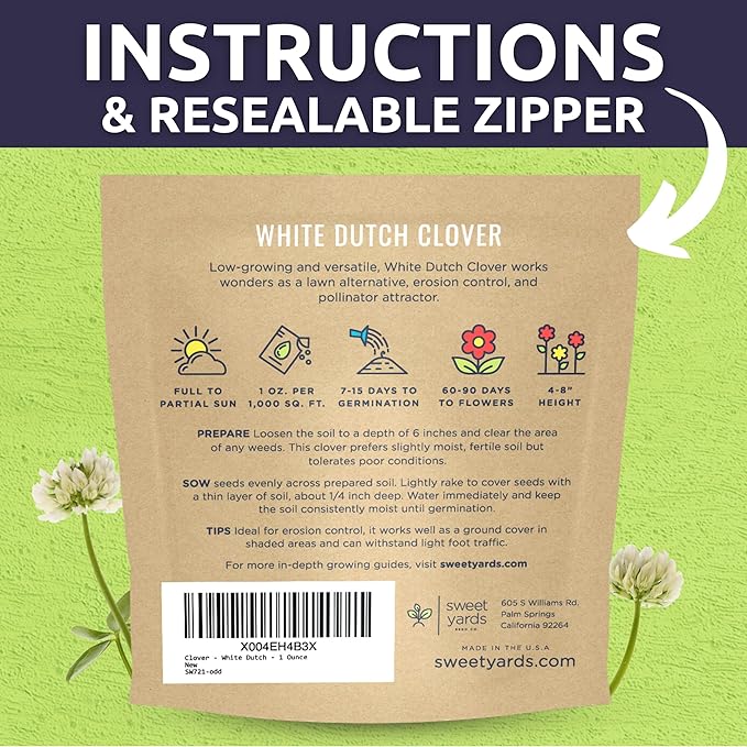 White Dutch Clover - Large 1 Ounce Packet - 40,000 Flower Seeds for Planting - Trifolium repens