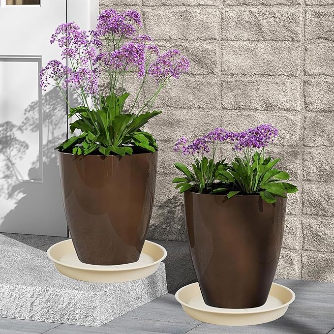 6 Pack of Plant Saucer Tray 7 8 inch, Heavy Duty Plastic Pot Plant Drip Trays Saucers for for Indoors Outdoor, Plant Water Tray for Planters 7-9" (8", Beige)