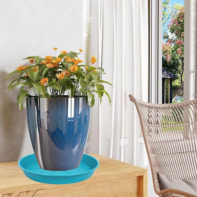 6 Pack of Plant Saucer Tray 9 10 inch, Heavy Duty Plastic Pot Plant Drip Trays Saucers for for Indoors Outdoor, Plant Water Tray for Planters 9-10" (10", Light Blue)