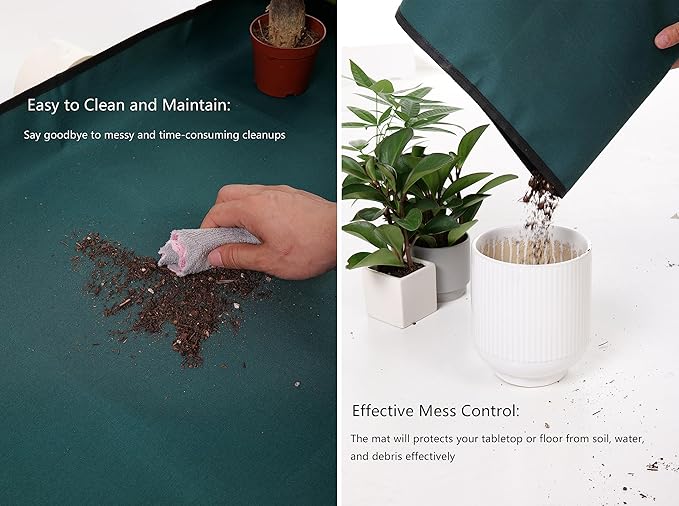 KONMAY Foldable Thicken Repotting Mat Tool Set - 40''X60'' Waterproof Potting Tray, Shovel and Garden Glove for Indoor and Outdoor Transplanting and Soil Mess Control