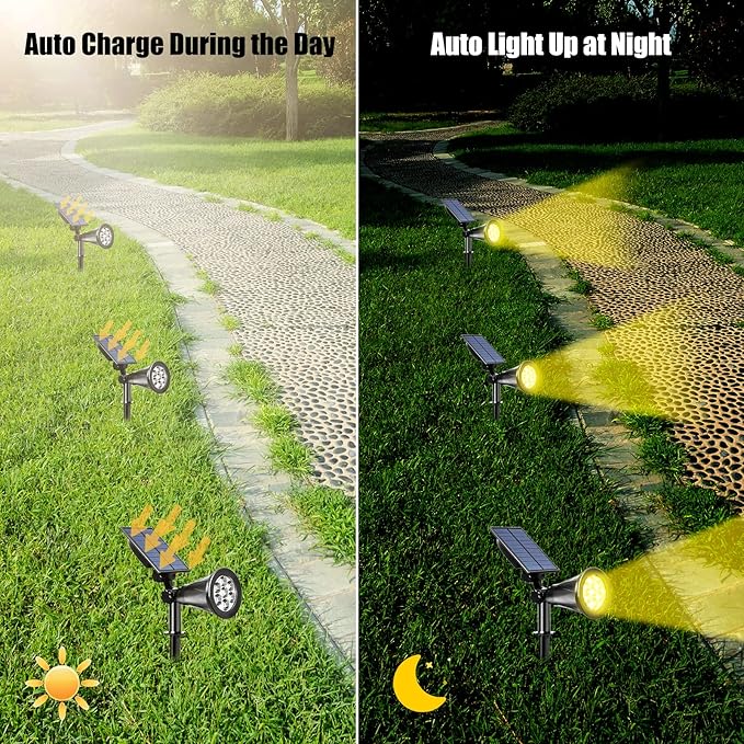 T-SUN Solar Spot Lights Outdoor, 7 LED Solar Landscape Spotlights Wall Lights Auto ON/Off Waterproof Solar Lights for Tree, Patio, Yard, Garden, Driveway, Pool Area(Yellow- 2 Pack)