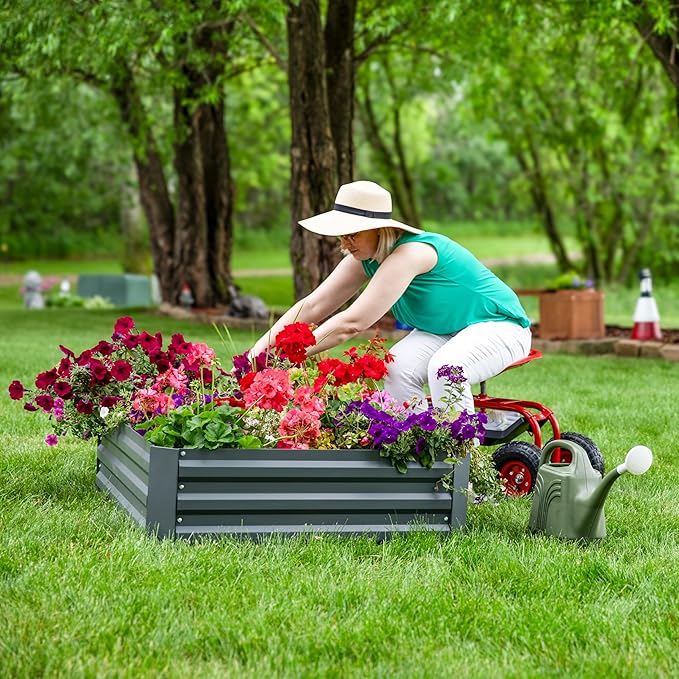 Sunnydaze Galvanized Raised Garden Bed - Metal Raised Bed for Gardening - Outdoor Planter Box for Flowers, Plants, and Vegetables - Gray - 48" W x 36" D x 12" H Rectangle
