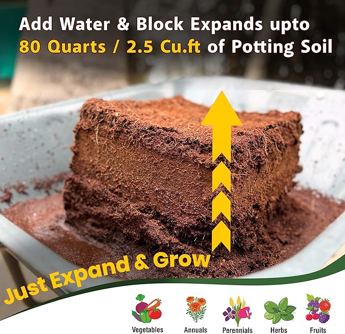 Gro-Med Coco Coir Block - 10lb, Coir Fiber Brick Enriched NPK Expands Upto 80 Quarts - Organic Potting Soil for Flowers, Herbs, Low EC Planting - Growing Medium for Gardening - Seed Starter Soil