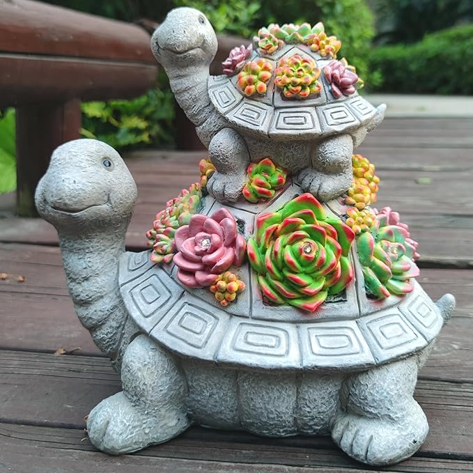 Large Turtle Solar Garden Outdoor Statues with Succulent and 6 LED Lights,Outside Solar Turtle Decor Art for Lawn,Yard, Balcony Ornament, to Give