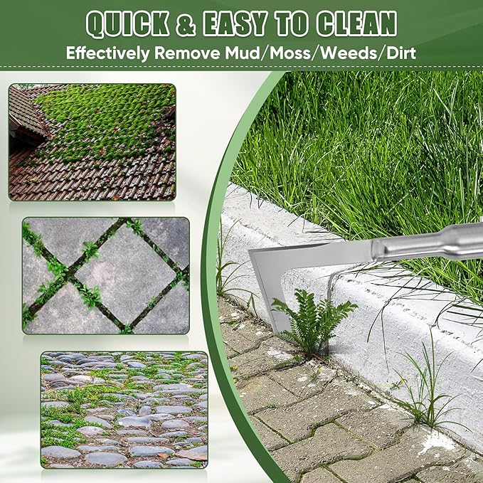 Crack Weeder Manual, Crevice Weeding Tool, Weed Remover Puller Tool with 30”-60” Adjustable Long Stainless Steel Handle for Sidewalk Deck Paver Boards Crack, Crevice Weed Cleaning Gardening Tool