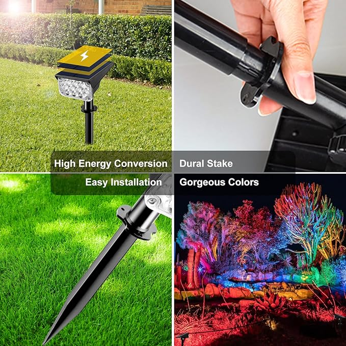 T-SUNUS Christmas Solar Spot Lights Outdoor Color Changing 4 Pack, IP65 Waterproof Solar Landscape Spotlights Garden Pond Lights, 2-in-1 RGB Lighting for Yard Pathway Driveway Walkway Tree Halloween