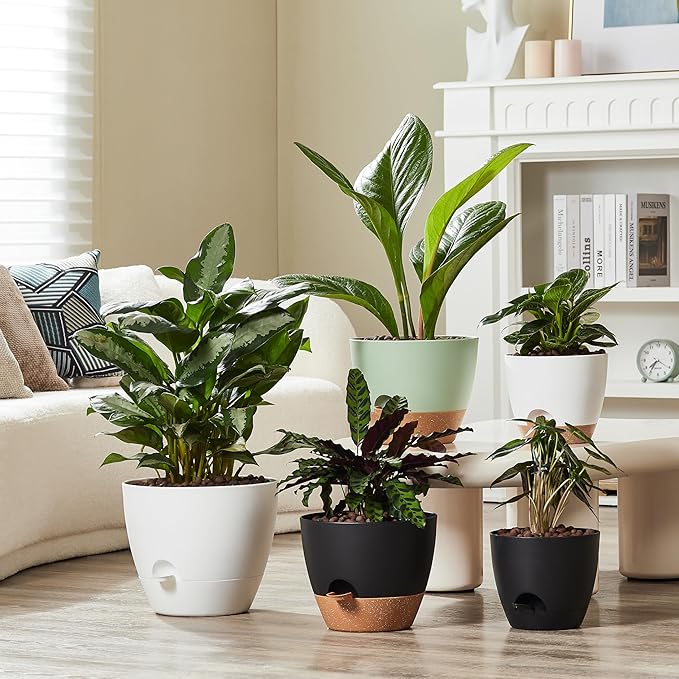 FaithLand 3-Pack Large Planter Pots, 12 10 9 Inch Self Watering Flower Pots for Indoor Outdoor Garden Plants, Black