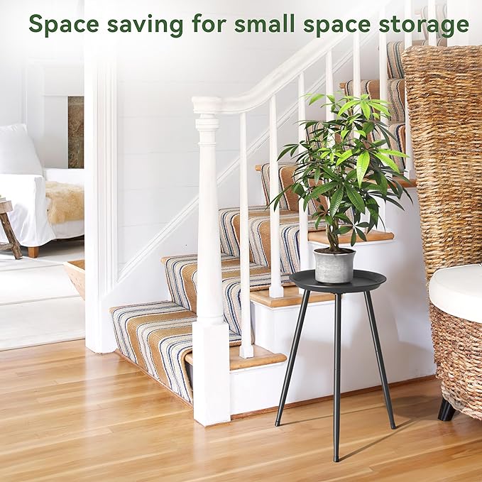 Indoor Plant Stand Metal Mid Century Tall Plant Table Flower Pots,Modern Plant Stand for Indoor Plants Outdoor Small Round Side Home Decor Shelf Heavy Duty Plant Holder End Table Black 2 Pack