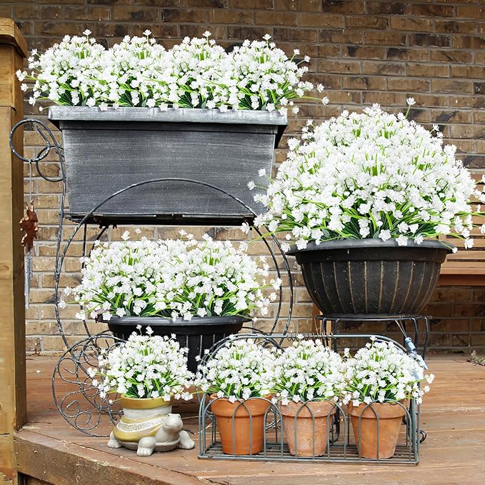 12 Bundles Artificial Flowers for Outdoor,No Fade Fake Plastic Flowers Faux Plants for Decoration Hanging Planters Indoor Outside Garden Porch Window Box Home Wedding Farmhouse