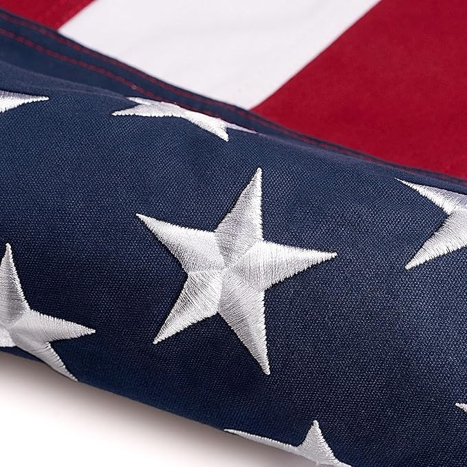 This Folded Memorial Flag American US Cotton Flag 5x9.5 FT Premium 100% Cotton For Veteran, Embroidered Stars, Sewn Stripes, 4 Rows of Lock Stitching, Brass Grommets USA Burial Casket Flags