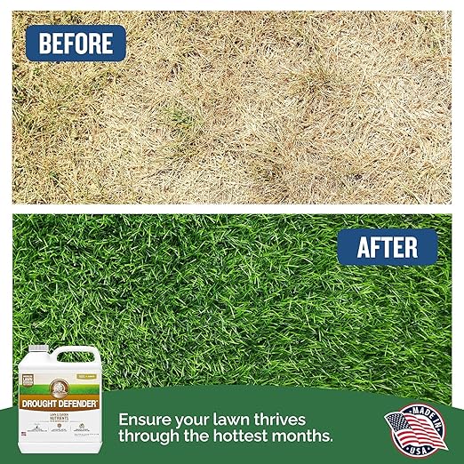 Turf Titan Drought Defender - Liquid Lawn Fertilizer Concentrate - Kelp Fertilizer for All Grass Types and Vegetables - Liquid Fertilizer for Lawns During Summer - 1 Gallon