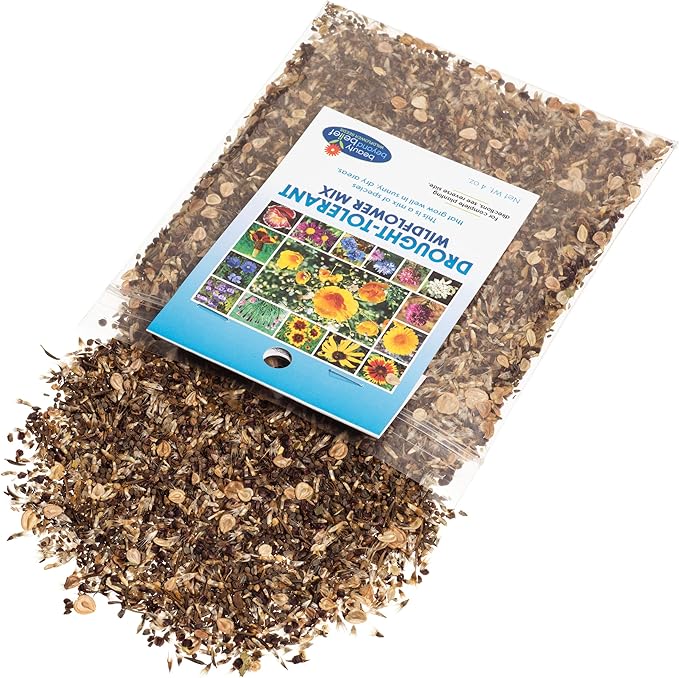Drought Tolerant Wildflower Seeds - 4oz, Open-Pollinated Bulk Flower Seed Mix for Beautiful Perennial, Annual Garden Flowers - No Fillers - 4 oz Packet