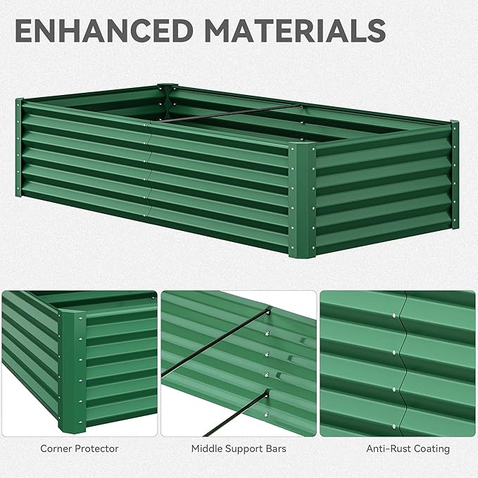 YITAHOME 6x3x1.5 2pcs Large Raised Garden Bed Kit, Galvanized Metal Planter Box with Gloves, Ground Nails, Support Rod, Outdoor Above Ground Planters for Plants Vegetables Flowers, Green