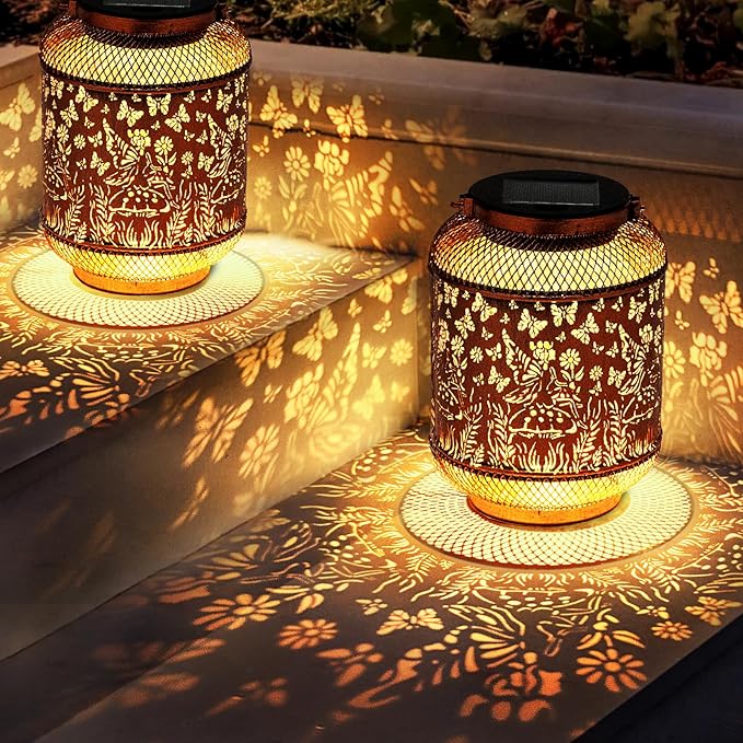Solar Lanterns Outdoor Waterproof Hanging Solar Lights, Butterfly Gardening Gifts for Women, Mom, Metal Decorative LED Fairy Lanterns for Yard, Patio, Lawn, Garden Decor