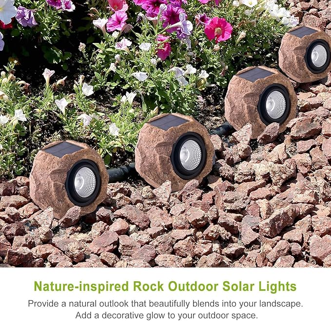 Solar Rock Lights, 4 Pack Solar Powered Waterproof LED Spotlights Decorative for Outdoor Garden, Pathway, Walkway, Yard, Landscape, Patio (Cool White)