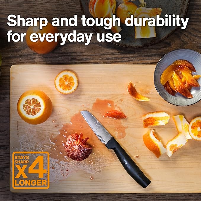 Fiskars Hard Edge 3.5" Peeling Knife - Japanese Stainless Steel Blade Stays Sharp for Everyday Use - Non-Slip Handle for Effortless Cutting - Dishwasher Safe