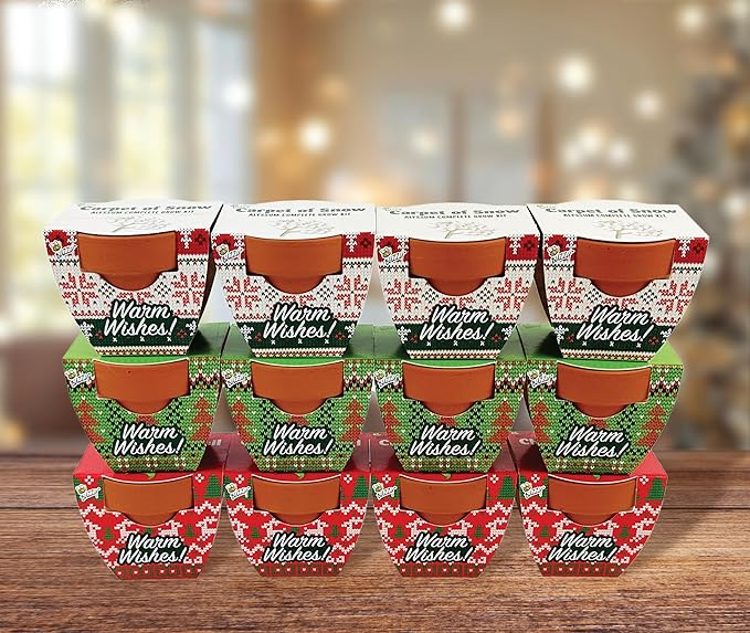 Buzzy Seeds Holiday Sweater Terracotta Mini Grow Pots | Assorted 12-Pack | Christmas Basil, Spruce, Alyssum | Herb Starter Kit for Kids & Adults | Guaranteed To Grow | Gifts, Favors, Stocking Stuffers