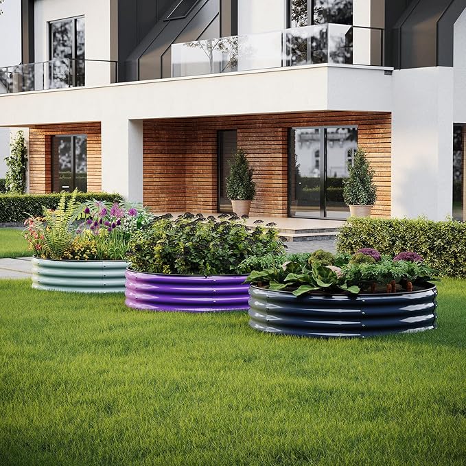 Galvanized Metal Planter Round Raised Garden Bed Kit for Gardening Outdoor，2x2x1ft Grow Garden Box Raised Flower Bed，Round Galvanized Planter Outdoor Metal Fire Pit Ring