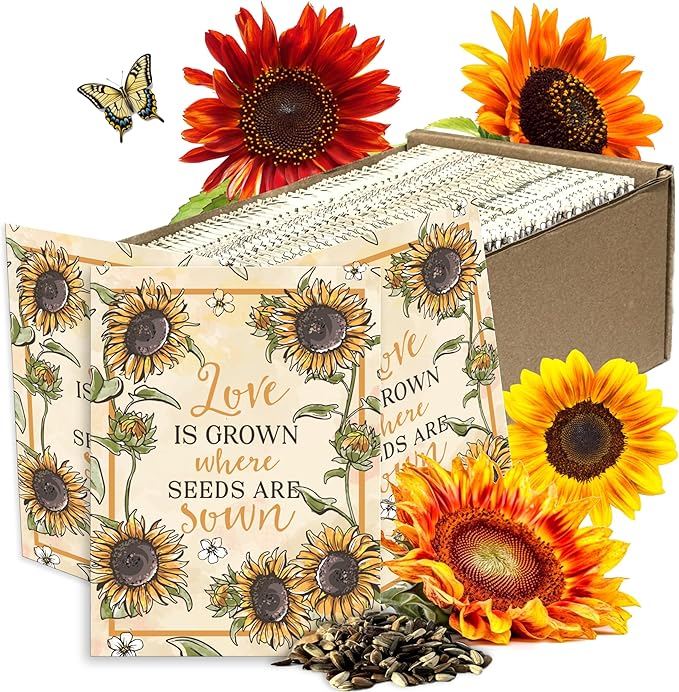 Seed Needs, Sunflower Seed Packet Party Favors Pre-Filled & Ready to Hand Out Great for Weddings, Bridal Showers, Memorials, Fundraisers & Other Events Heirloom & Untreated (100 Packets)