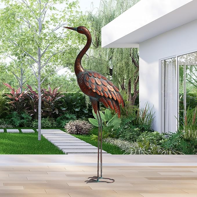 chisheen Outdoor Garden Crane Statues and Sculptures Metal Yard Art Statue for Garden Decoration Large Size