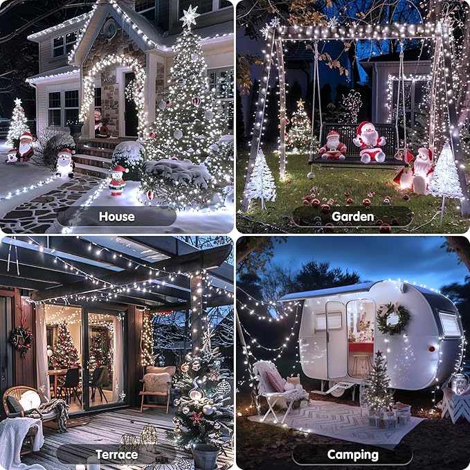 JMEXSUSS 800 LED White Christmas Lights Outdoor, 272ft 8 Modes Christmas Tree Lights Green Wire, Waterproof Led Christmas String Lights for Outside Indoor Xmas Party Tree Decor