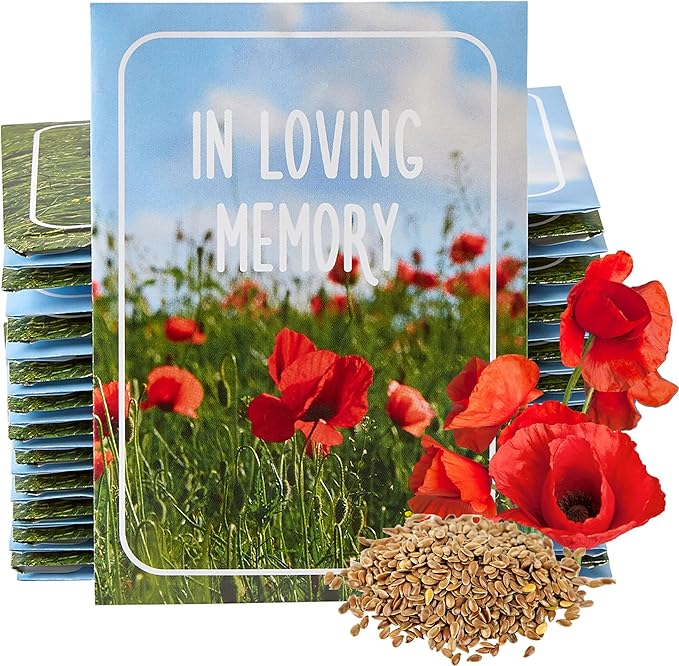 American Meadows Wildflower Seed Packets in Loving Memory Memorial Favors (Pack of 20) - Red Poppy Seed Mix, Favors for Funerals, Wakes, Viewings, Visitations, Memorial Services