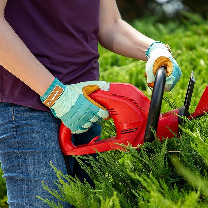 Women's HydraHyde Water-Resistant Leather Palm Hybrid Work Gardening Gloves,Blue Large (Pack of 1),(Wells Lamont 3250)