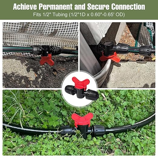 5 Pack 1/2 Inch Drip Irrigation Fittings Shut Off Valve for 1/2 Inch Drip Irrigation Tubing (1/2" ID x 0.60"-0.65" OD), Anti-Leak 1/2'' Drip Line Barbed Ball Valve Coupling Valve for Most 1/2" Tubing