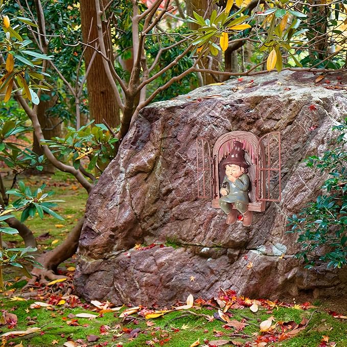 Thyle 4 Pieces Elf Out The Door Tree Hugger Garden Statue Gnome Resin Gnome Figurine Hanging Inappropriate Garden Gnomes Tree Gnome Decoration Tree Faces Decor Outdoor for Patio Lawn Ornament